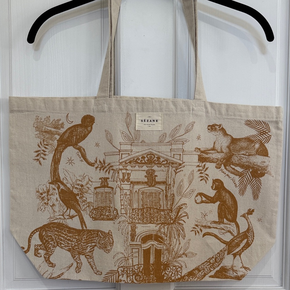 Sézane Beige and Brown Animal Print Tote Bag